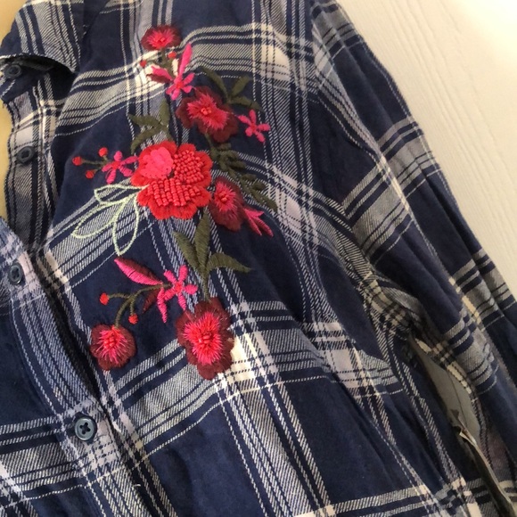 Woman’s spring embroidered Ana flannel plaid T-shirt dress